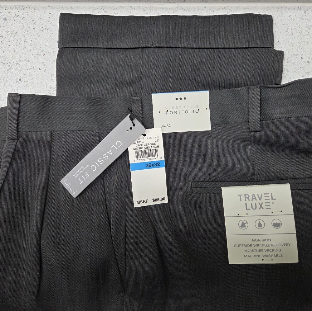Perry Ellis Charcoal Classic Fit Pants, 36x32